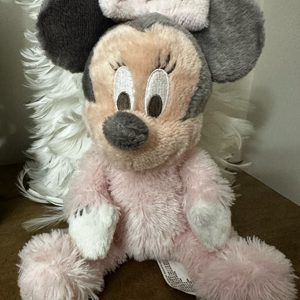 Disney Parks Baby Minnie Mouse Plush Doll with Rattle Pastel Pink 9 Inch